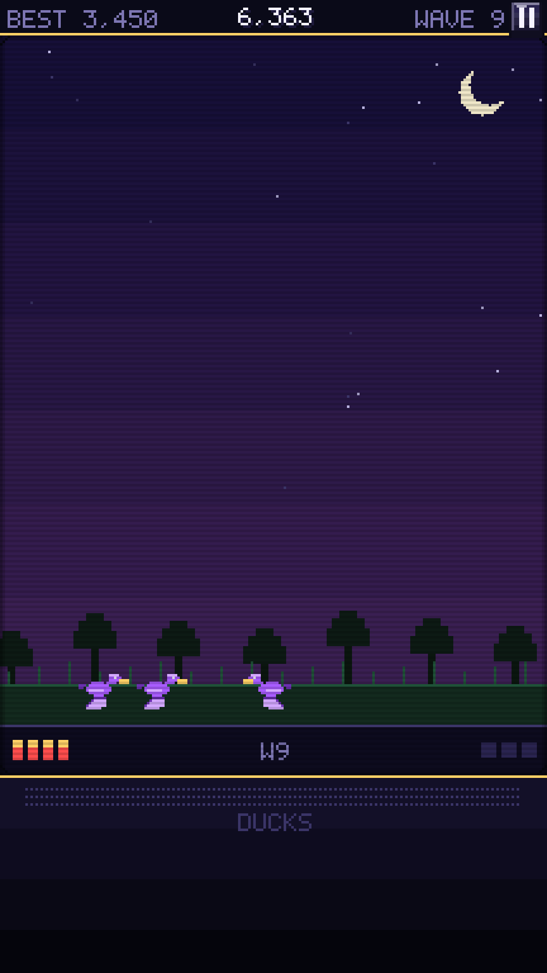 Duck Season: birds over a treeline at night