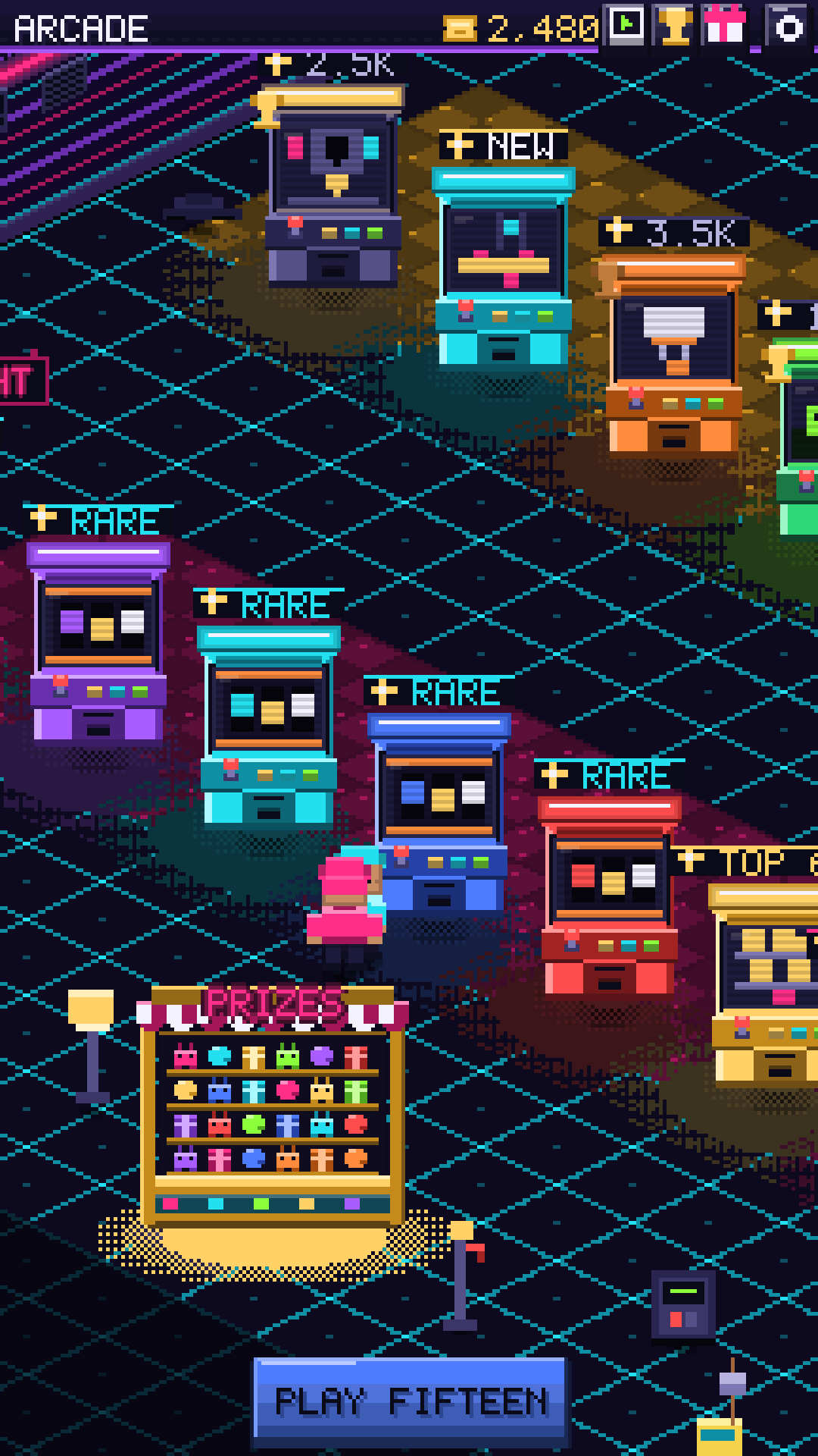The arcade floor, with the prize counter and the trophy hall
