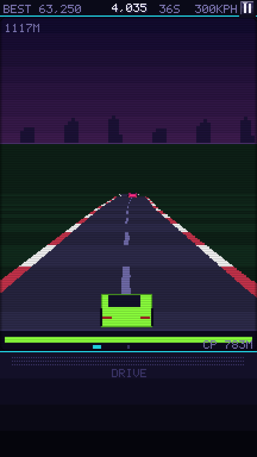 Night Drive: a car on a curving road at 300kph